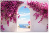 Affiche de jardin 120x80 cm - Décoration de jardin Mer - Rose - Fleurs - Portail - Affiche pour le jardin - Décoration extérieure - Tableau de jardin clôture - Décoration murale en tissu de jardin - Décoration murale en tissu de balcon