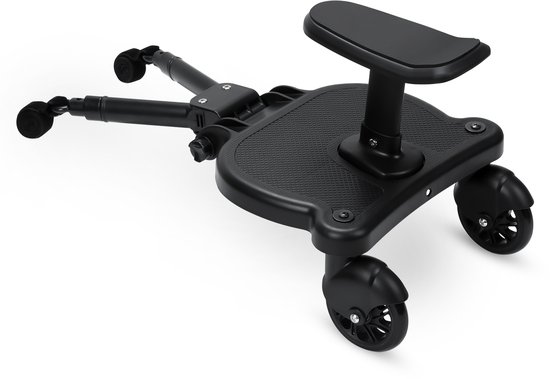 Meerijdplankje Universeel - Tweewieler - Meerijdplankje met Zitje - Onderweg - Verstelbaar – Dubbele stevige wielen - Extra stabiel - Zwart