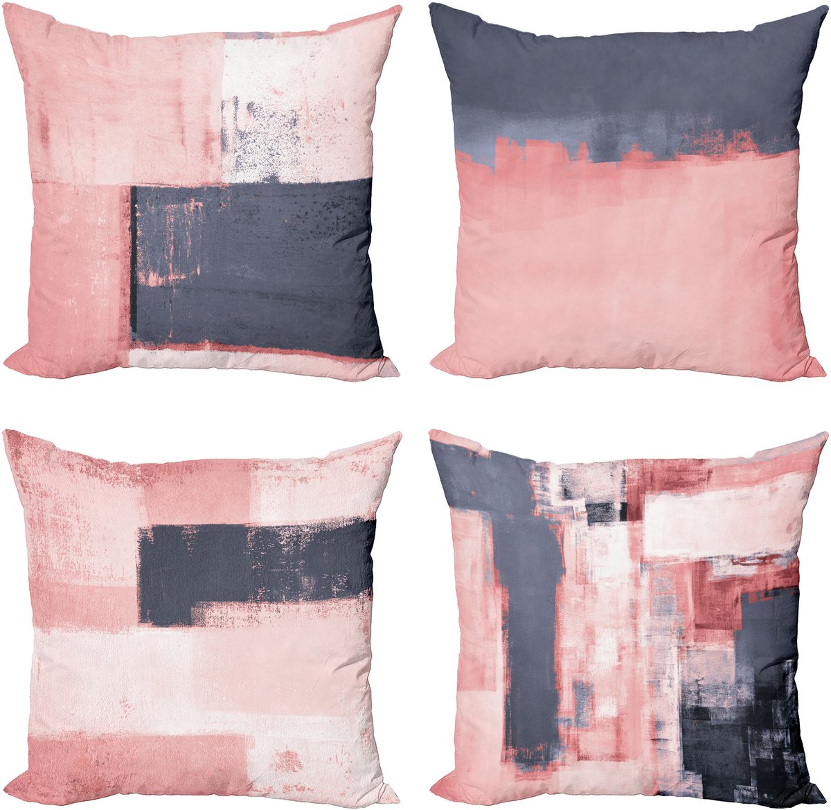New Bed Grunge Abstracte en Moderne Stijl Borstelstreken Kussenhoes met sierkussen, 4-pack, modern accent, dubbelzijdig digitaal bedrukt, 40 cm x 40 cm Paarsblauw en Lichte Roos