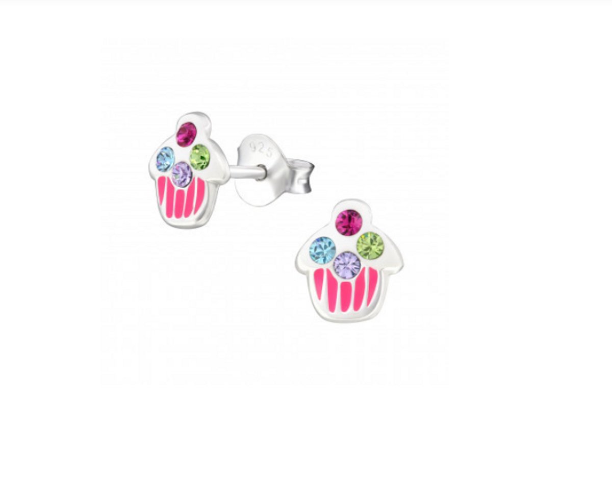 Oorbellen - Kinderoorbellen - 925 Sterling Zilver - Zilver - Cupcake