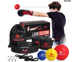 RFWR® Boksreflexbalset voor Kinderen - 3 Boxballen, Verstelbare Hoofdband, Handwraps en Draagtas