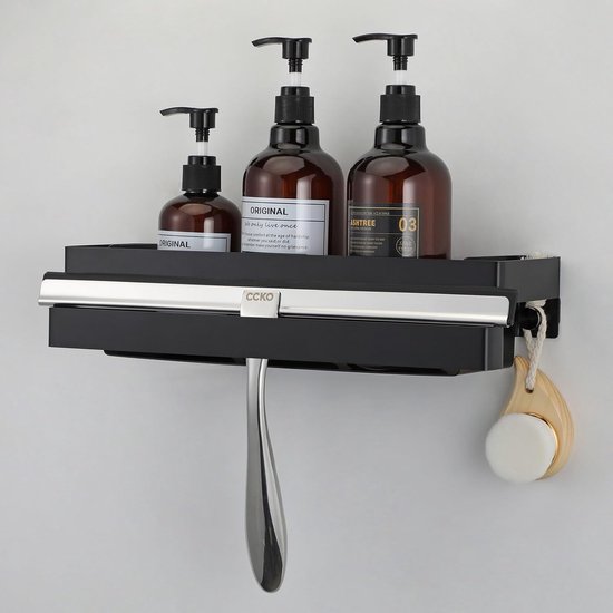 Support de douche Zwart - autocollant et acier inoxydable - 1 pièce - 33 cm