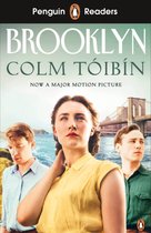 Boekomslag van 'Brooklyn' door Colm Tóibín met een vrouw op de voorgrond en twee mannen ernaast, met de Brooklyn Bridge op de achtergrond.