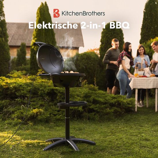 KitchenBrothers Elektrische BBQ - Opvouwbaar - Anti-aanbaklaag - tot 250°C - 2400W - Zwart