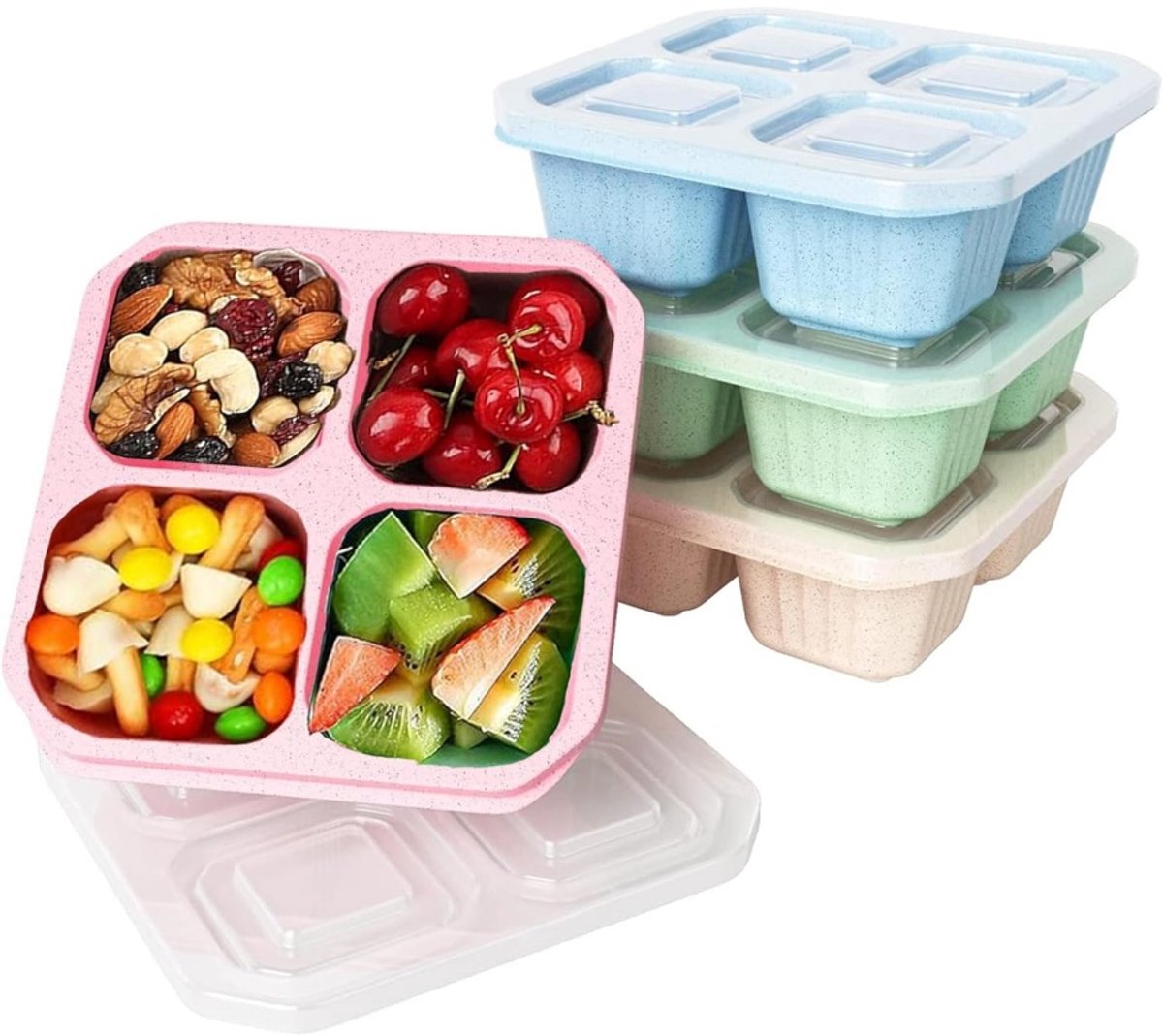 Daity 4-pack - snackbox - Lunchboxbakjes - snackbox met vakjes - Kleine lunchbox-lunchbakjes (roze/beige/blauw/groen)