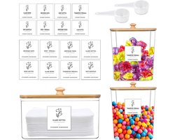 Allecto Plus - 3 stuks waspoeder opslagcontainer met hoge capaciteit - Plastic waspods opslagcontainer - 16 etiketten en 2 lepels - Wasmiddel opslag potten voor waspods - Badbommen - Geurbooster
