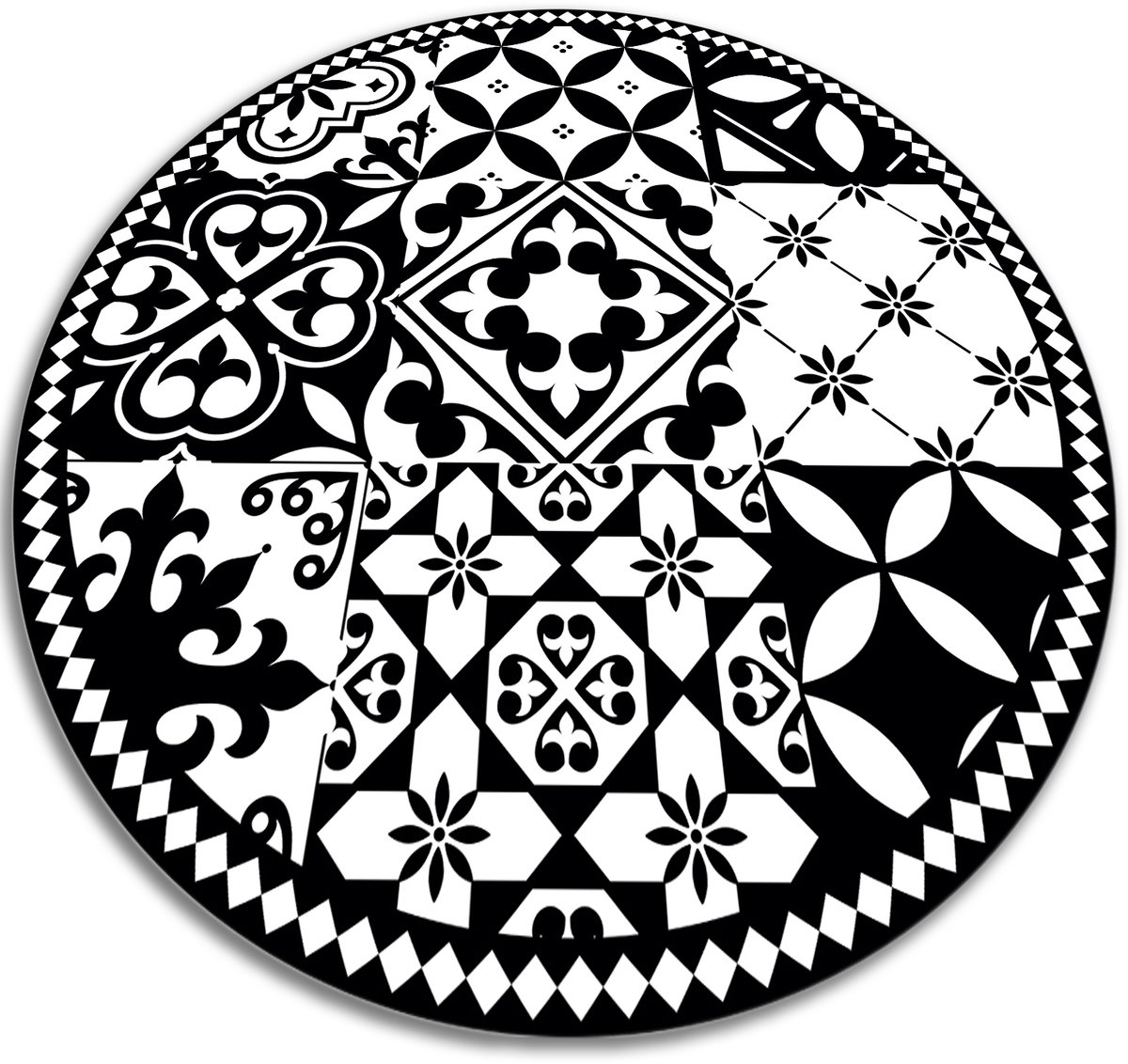 Tulup Vinyl Tapijt - Portugees patroon Vloerkleed Vinyl - 140 cm - Zwart PVC Tapijt - Rond