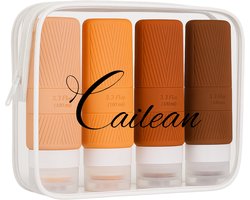 Cailean - Reisflesjes met etui- 4 Stuks - 100ml - Bruin / Oranje - Navulbaar - Handbagage - Silecone - Reisaccessoires - Reisset – Duurzaam – Reisflacons