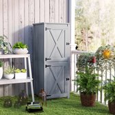 Pugsdrly Houten schuur, compacte tuinschuur voor gereedschap en tuingereedschap met afsluitbare deuren, lichtgrijs