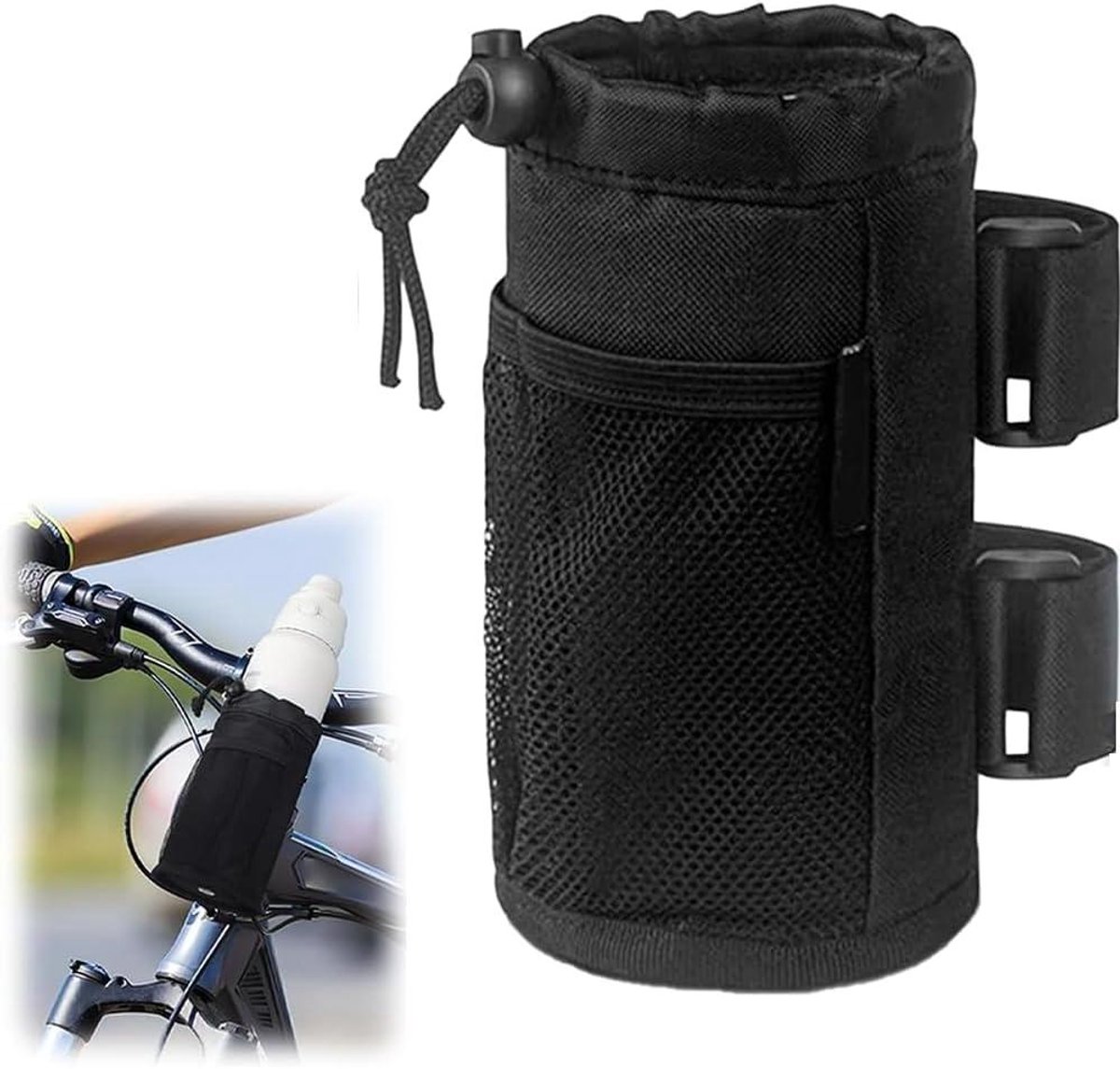 Allecto Plus - Flessenhouder voor fiets - Drinkhouder - Bidonhouder - Waterfleshouder met netvak voor MTB - Opvouwbaar - Racefietsen - Rolstoel