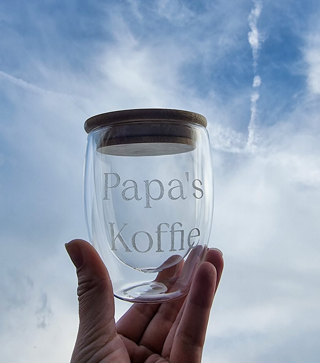 Termische koffiemok - Thermosbeker - Borosilicaatglas - Bamboe deksel - Papa's koffie