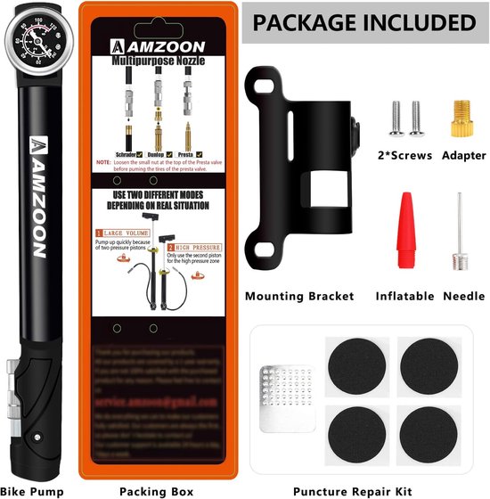 RFWR® Fietspomp met Manometer en Verlengde Slang - Mini Fietspomp voor Schrader en Presta Ventielen — afbeelding 5