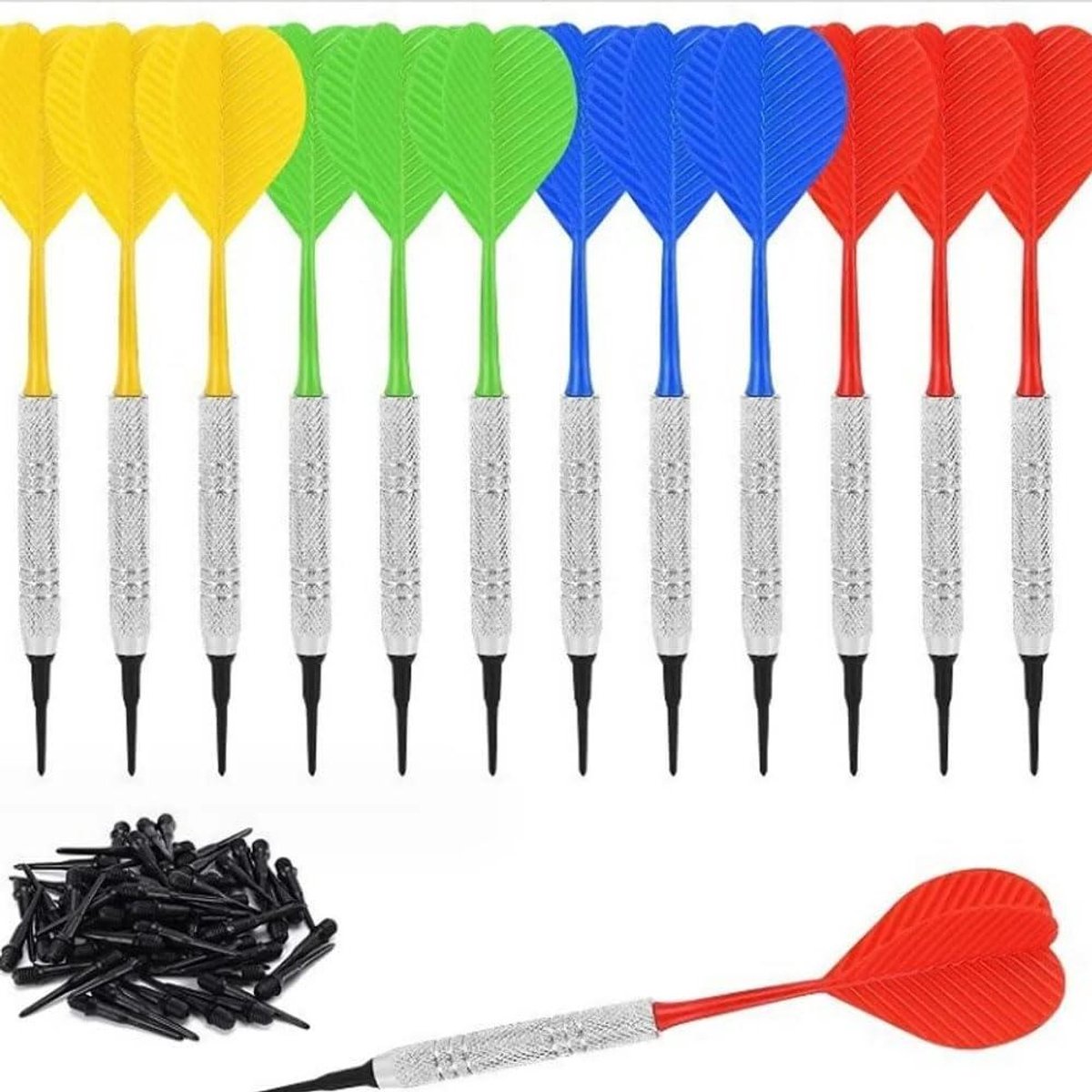 Allecto Plus - 12 stuks dartpijlen met zachte punt en kunststof punt - Dartset met plastic tip - Integreerbare zachte dartpijlen