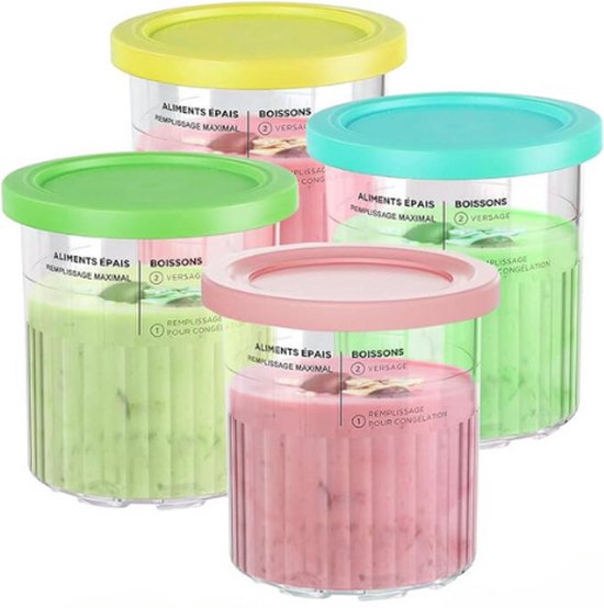 Bekers geschikt voor Ninja Creami Deluxe ijsmachine, Extra Bekers, Bakjes & Deksels - 4 stuks - containers compatibel met NC501EU & NC500EU Serie - BPA-vrij, vaatwasmachinebestendig, diverse kleuren