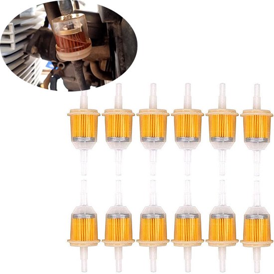 Posionks Brandstoffilter, 10 stuks, in-line, diameter 35 mm, geel, geschikt voor buizen van 6 mm, 8 mm, voor motorfiets, grasmaaiers, sneeuwscooters, elektrische apparatuur