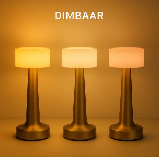 BENSON GOLD TOUCH DIMBARE OPLAADBARE LED-TAFELLAMP- Nachtlamp Slaapkamer- 3 verschillende kleuren mogelijk: wit, warm wit en warm wit van Merkloos — afbeelding 4