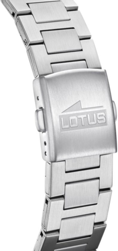 Fermoir d'un bracelet de montre Lotus en métal argenté avec logo.