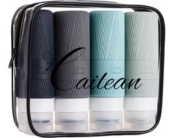 Cailean - Reisflesjes met etui- 4 Stuks - 100ml - Zwart / Grijs - Navulbaar - Handbagage - Silicone - Reisaccessoires - Reisset – Duurzaam – Reisflacons