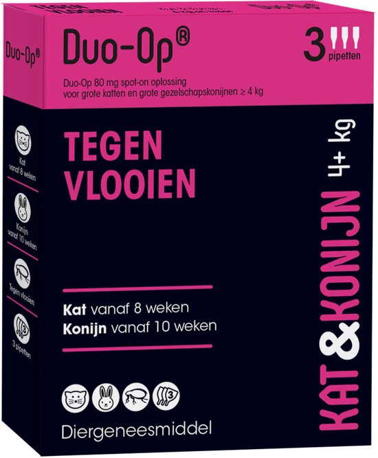 Duo-Op 80mg Kat & Konijn Tegen Vlooien Vanaf 4 Kg - Anti vlooienmiddel - 3 pip Large