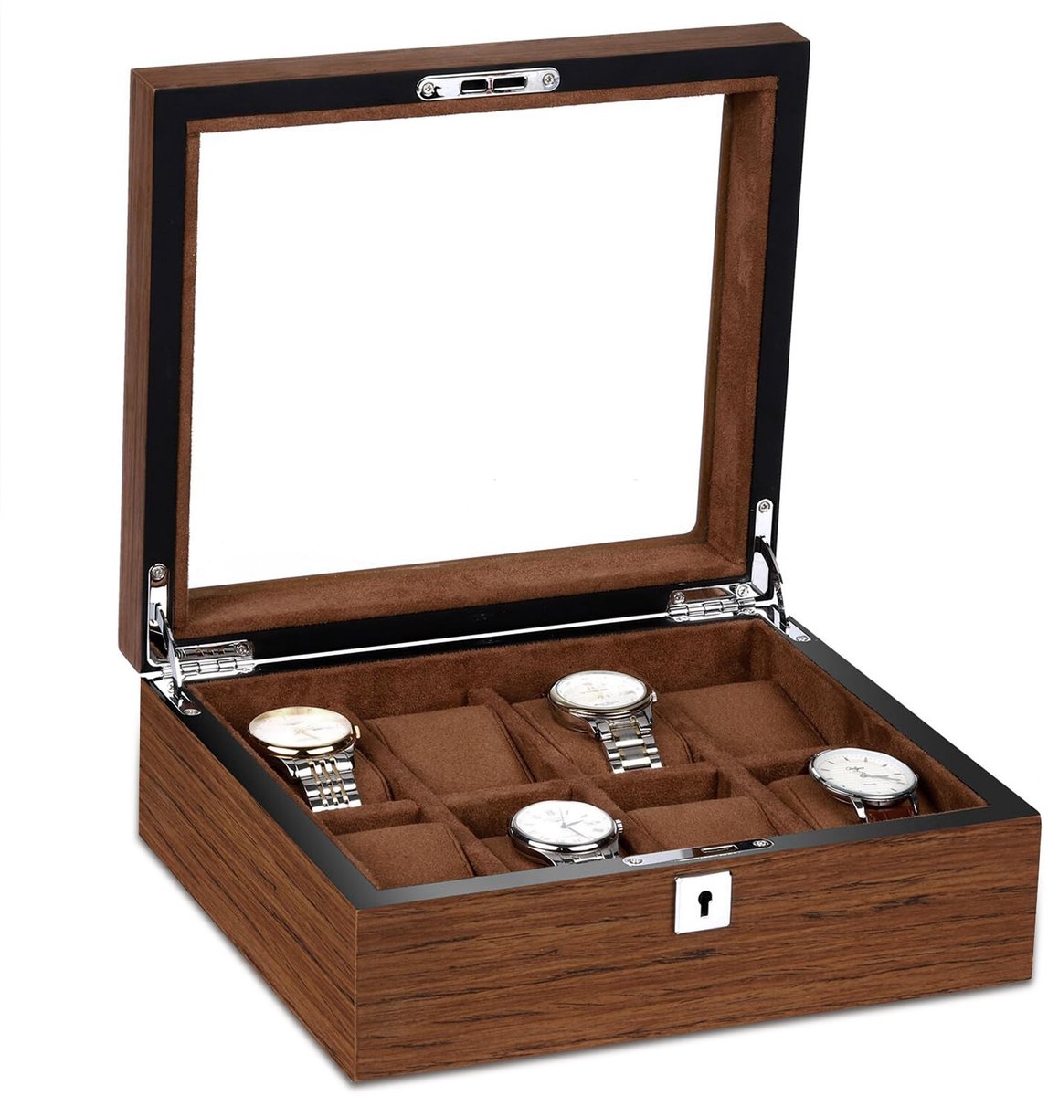 RoYiio Watch Box 8 Horloge Opbergdoos, Horlogedoos met Glazen Deksel, Horlogedoos met 8 Verwijderbare Horlogehouders, Premium Horlogekast Display Opbergorganizer Horlogekast Heren Meisjes Cadeau