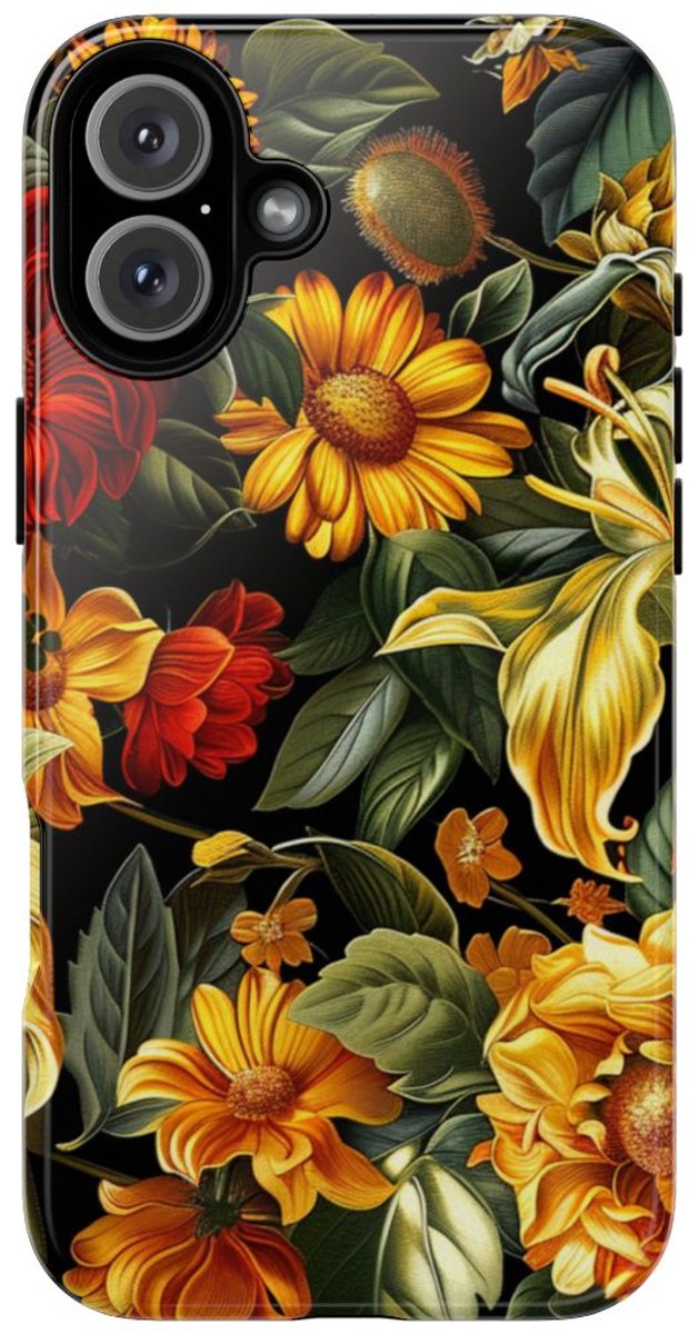 Vrolijk Gele en Rode Bloemenprint – Telefoonhoesje Geschikt voor iPhone 16 Plus