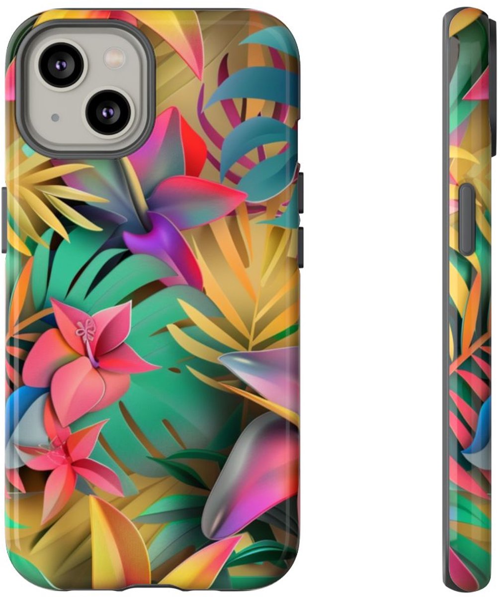 Levendig Tropisch Bloemenpatroon – Telefoonhoesje Geschikt voor iPhone 14