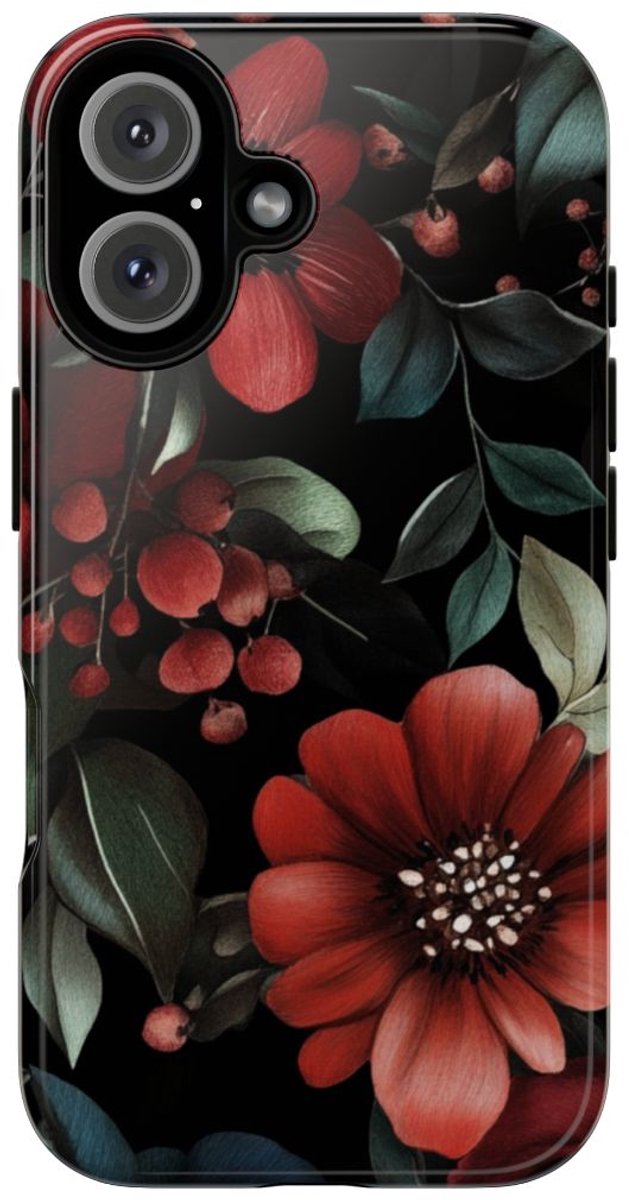 Dieprood en Groen Bloemenpatroon – Telefoonhoesje Geschikt voor iPhone 16
