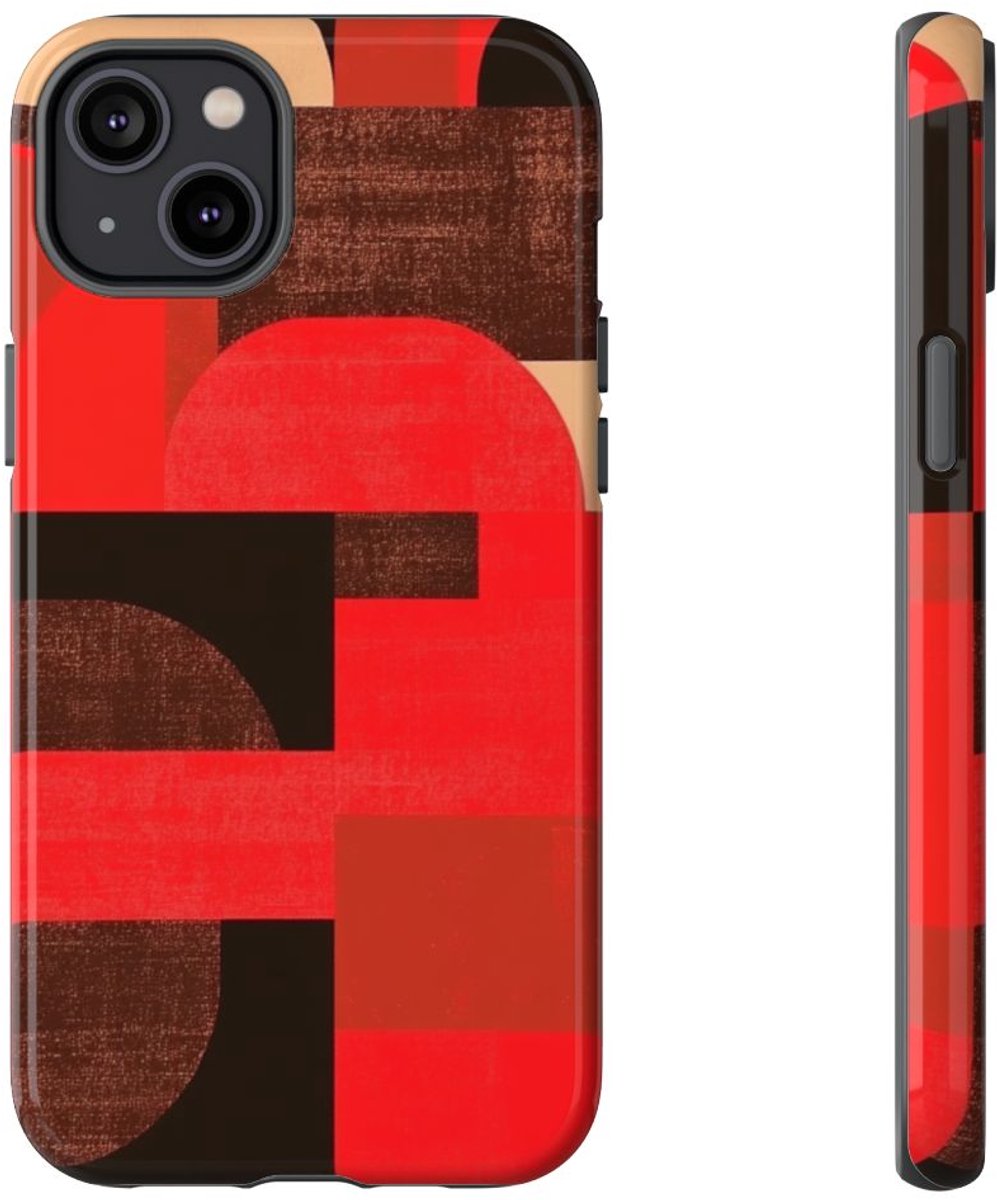 Rood-Bruin Geometrisch Abstract – Telefoonhoesje Geschikt voor iPhone 14 Plus