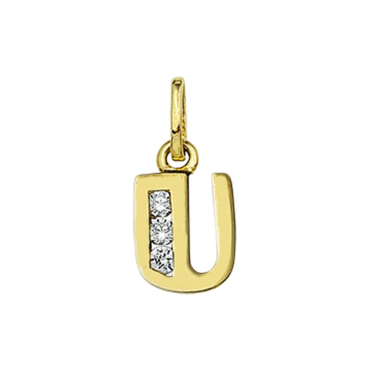 Goud Hanger Letter U Zirkonia 14 karaats