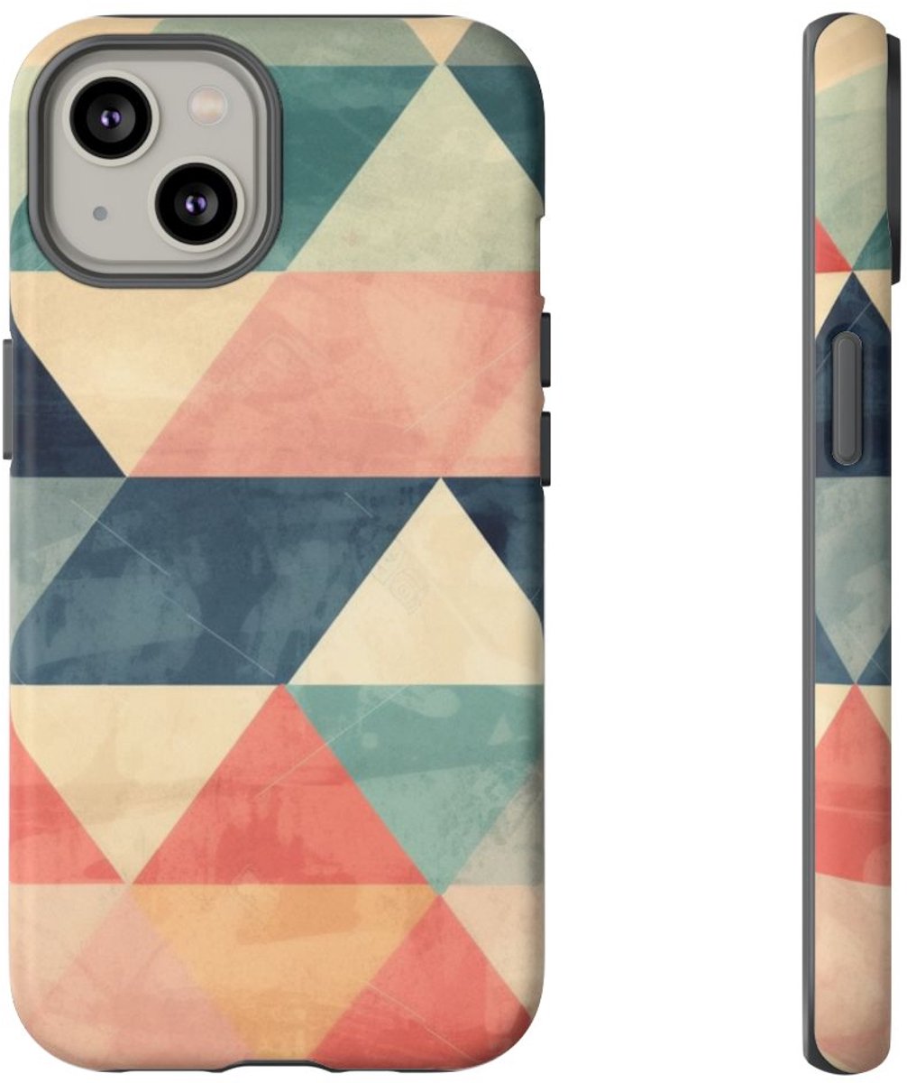 Gedempt Geometrisch Driehoekpatroon – Telefoonhoesje Geschikt voor iPhone 14