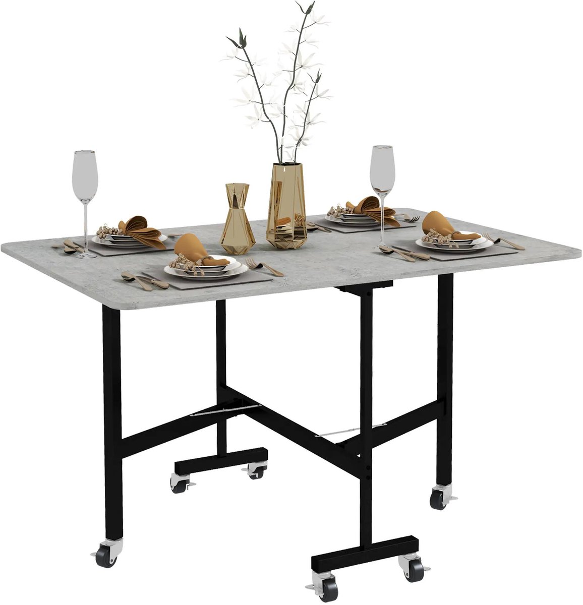 Sweiko Eettafel - met Wielen - Opvouwbaar - 52.5/120 x 80 x 73 cm - Grijs