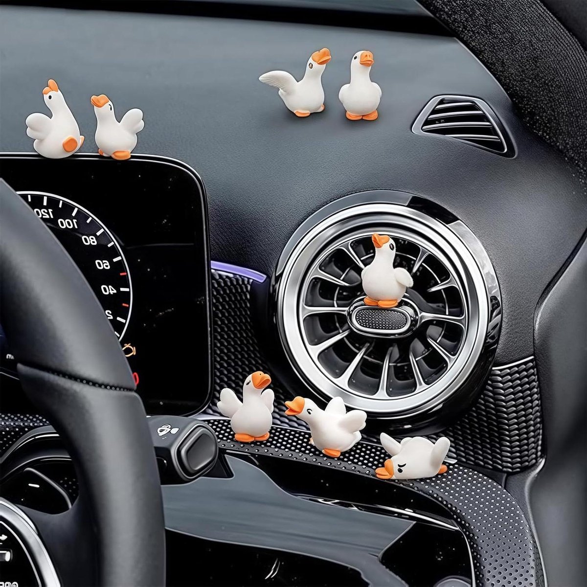 Set van 8 Grappige Miniatuur Gans Auto Dashboard Accessoires - Interieur Decoratie Mini Figuren