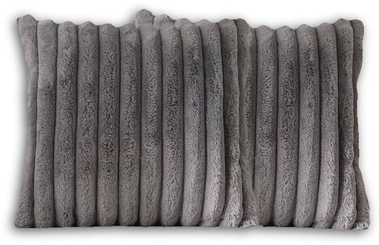 Foto: Set van 2 sierkussens 45x45 cm donkergrijs dubbelzijdig luxe ribstof inclusief binnenkussens fluffy zacht pluche teddy sierkussenset kussenset bank binnen woonkamer decoratie kussens