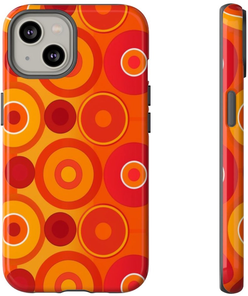 Oranje en Rode Cirkels met Glanzend Effect – Telefoonhoesje Geschikt voor iPhone 14