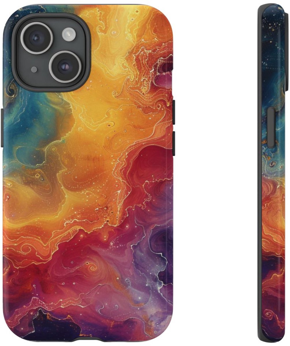 Kleurrijke Kosmische Nevel Abstract – Telefoonhoesje Geschikt voor iPhone 15