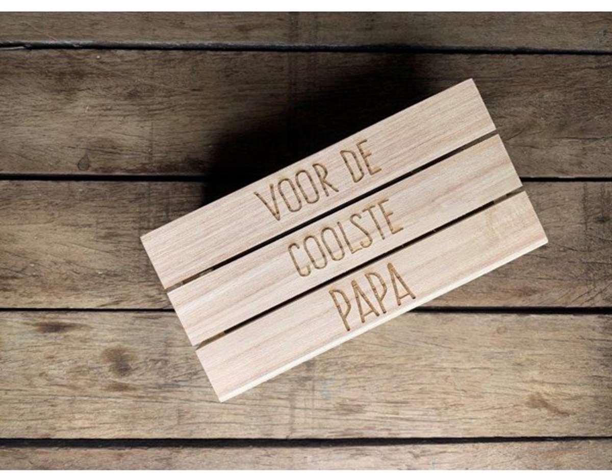 Dotti Houten Krat "Voor de Coolste Papa" (20,5 x 14,5 x 10 cm)
