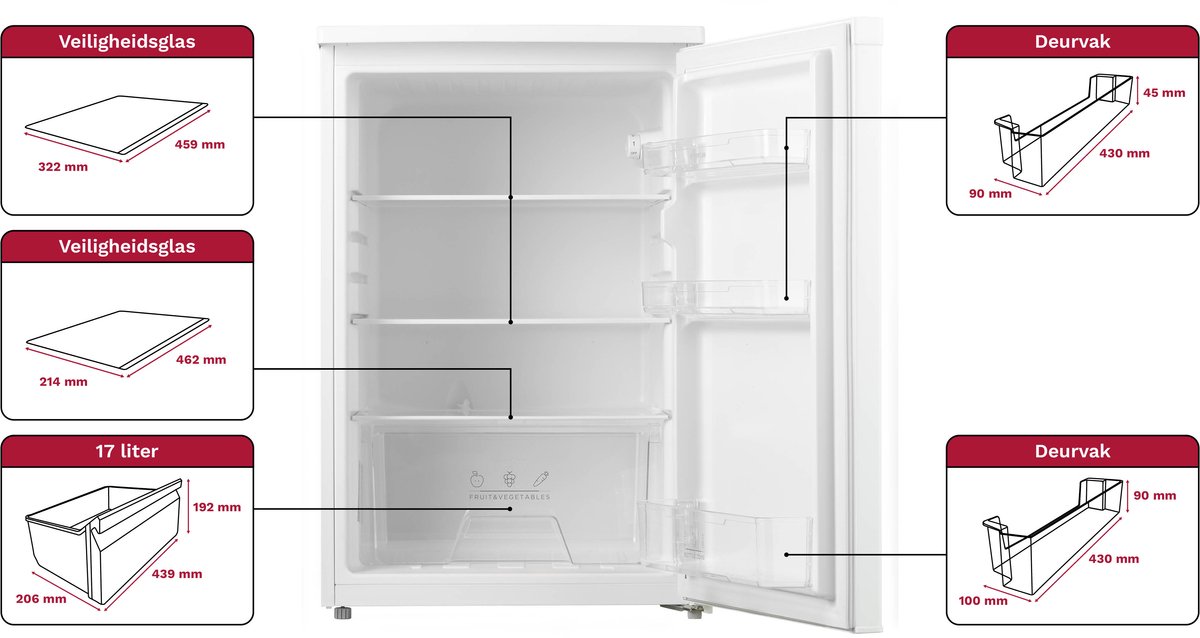 Inventum KK550 tafelmodel koelkast energiezuinig - 131 liter - Zonder vriesvak - 55 cm breed - Superkoelen - Led-verlichting - Energielabel D - Vrijstaand - Wit — afbeelding 4
