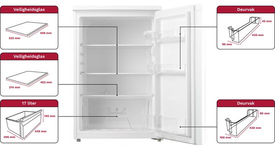 Inventum KK550 tafelmodel koelkast energiezuinig - 131 liter - Zonder vriesvak - 55 cm breed - Superkoelen - Led-verlichting - Energielabel D - Vrijstaand - Wit