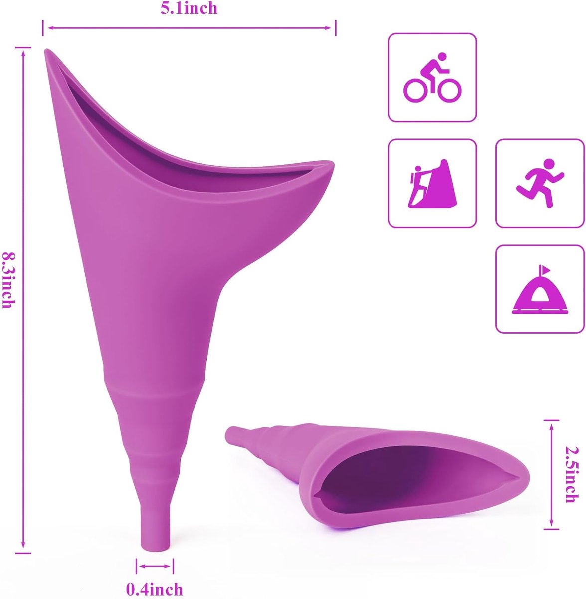 2 stuks urinella voor vrouwen, vrouwelijke urinoir siliconen trechter herbruikbaar vrouwenurinoir voor vrouwen, draagbaar urinoir voor vrouwen, staand tot plastrechter, activiteiten, kamperen
