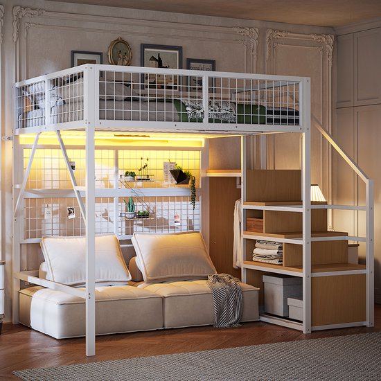 Kinderstapelbed Met Tafel En Plank, Met Zijladder, Met Stootbescherming Ijzer Mdf Wit 90x200 Cm