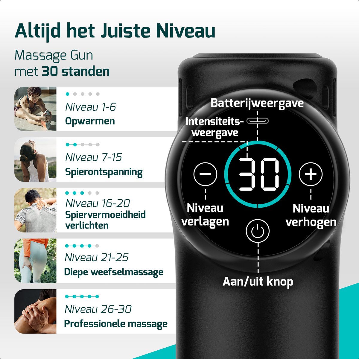 FITAGE Massage Gun Mini: 30 standen, 8 opzetstukken, draadloos thumbnail 4