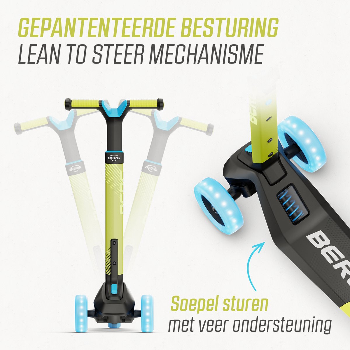 BERG Nexo Kinderstep - Step 3 wielen - Vanaf 2 jaar - Opvouwbaar - In hoogte verstelbaar - Incl. LED-deck + LED wielen - Lime — afbeelding 7