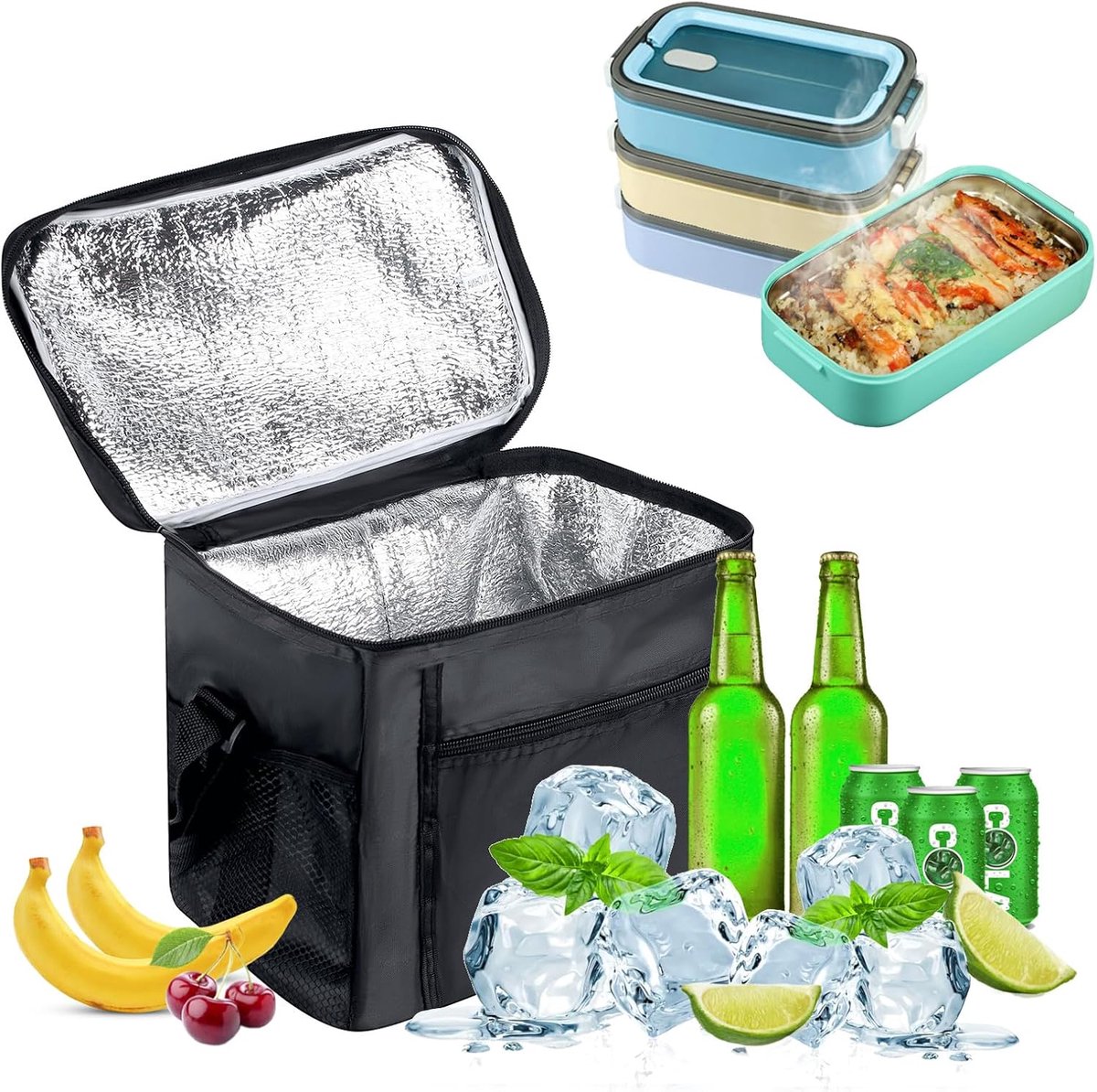 Koeltassen - Lunchtassen - Picknicktassen - Extra grote inhoud - 10 liter - 27 x 17 x 24 cm - Koelrugzakken - Geïsoleerde rugzakken - Koelers - Geïsoleerde koeltassen