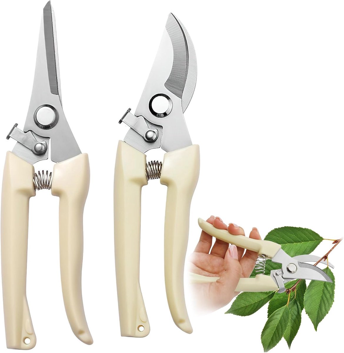 Famanu - Tuinwerkschaar, snoeischaar, set van 2 stuks, mini-plantenschaar, rozenschaar, bloemenschaar voor snijbloemen, tuinschaarset, takkenschaar, oogstschaar