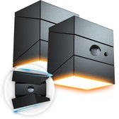 FlinQ Solar TwistCube 2-pack - Transformeerbaar in 4 vormen - Solar Wandlamp Buiten - Buitenlamp op Zonne Energie met Bewegingssensor - LED Tuinverlichting met Dag en Nacht Sensor - Buitenverlichting