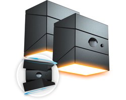 FlinQ Solar TwistCube 2-pack - Transformeerbaar in 4 vormen - Solar Wandlamp Buiten - Buitenlamp op Zonne Energie met Bewegingssensor - Buitenverlichting