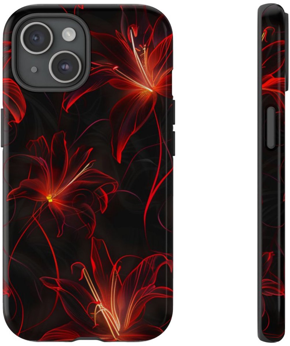 Rood Neon Spinleliepatroon – Telefoonhoesje Geschikt voor iPhone 15
