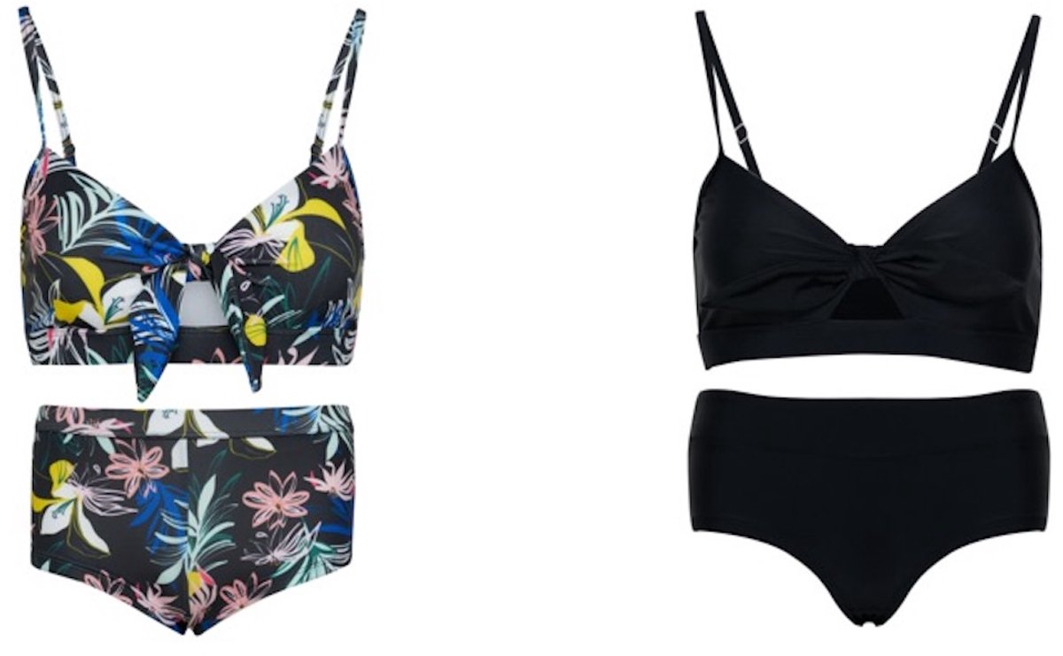 La V Set van 2 bikini hipster broekje en top - Angel's flower/ Zwart 164-170 Angle's flower / Zwart