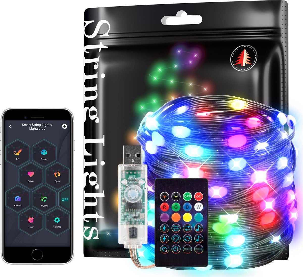 Ibenzoa® Intelligente RGB LED Lichtketting met Muzieksynchronisatie en Afstandsbediening voor Feestdecoratie