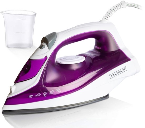 Royalty Line® DB15413 Strijkijzer - Stoomstrijkijzer - 2200W - Iron Met 350ml Watertank - Stoomstrijkijzers Met Keramische Zoolplaat & Stoomstootfunctie - Paars